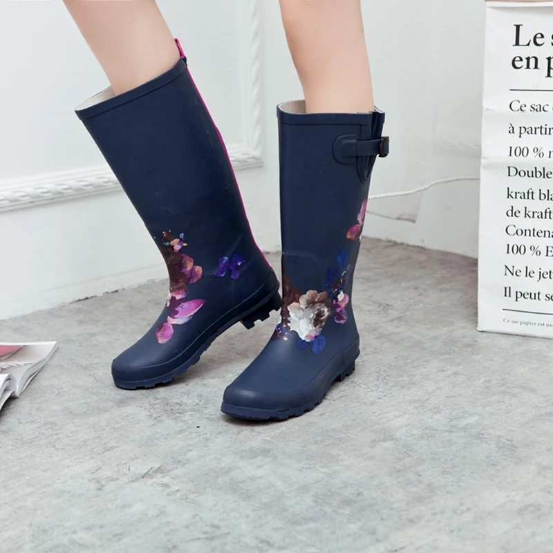 Woman Waterproof Rain Boots Women Spring/Autumn Rainboots Print Female Knee-High Boots Non-Slip Fashion Casual Shoes galoshes
