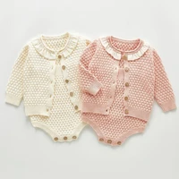 autumn infant baby girls knitting long sleeve pure color coatrompers clothing sets spring kids suit toddler baby girl clothes