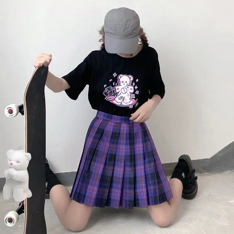 

MINGLIUSILI Harajuku T-shirts for Women Gothic Bear Print Top Female 2021 Summer Tee Shirt Black Short Sleeve Woman Tshirts
