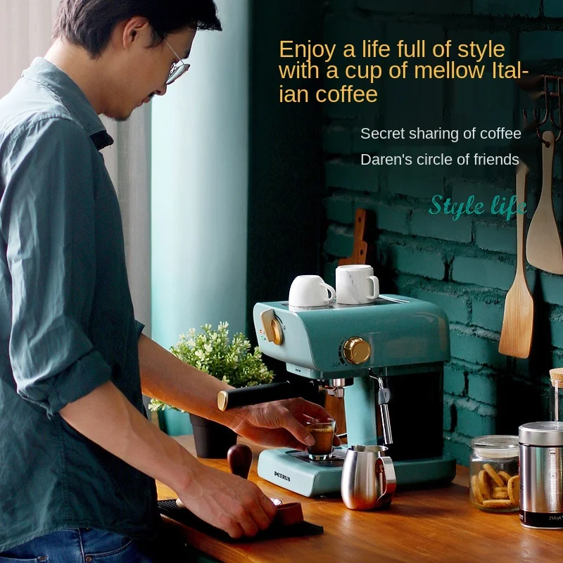 

TT Retro Coffee Machine Household Small Full & Semi Automatic Espresso Commercial Steam Frothed Milk