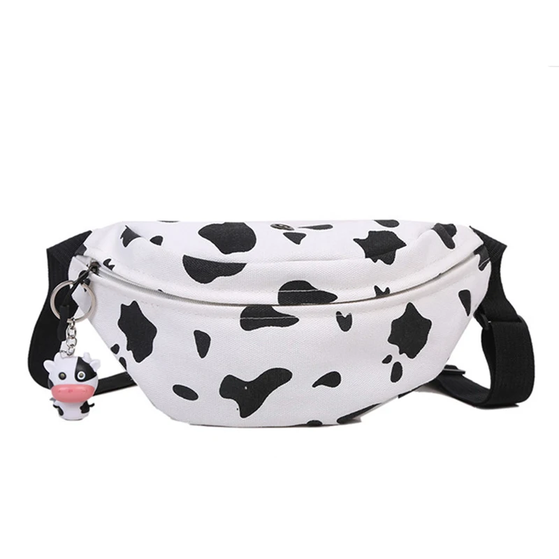 

Milk Cow Print Women Canvas Crossbody Belt Bag Japanese Harajuku Girl Cute Chest Bags Waist Belt Female Fanny Pack