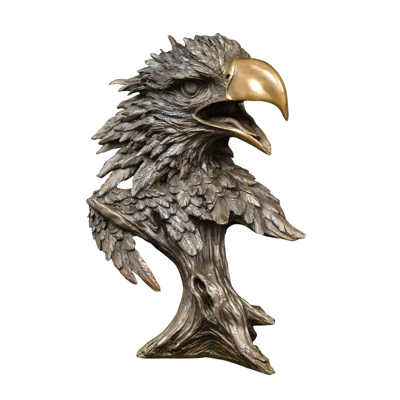 

Ivorique DW-121 Wildlife Eagle Head Statue Pure Bronze Falcon Hawk Figurine Animal Bust Sculpture for Office Desktop Decor