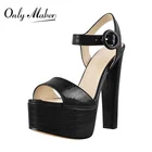 Женские босоножки на платформе Onlymaker, летние туфли с открытым носком, матовые, черные, с крокодиловым принтом, с пряжкой на щиколотке, на высоком массивном каблуке, большие размеры