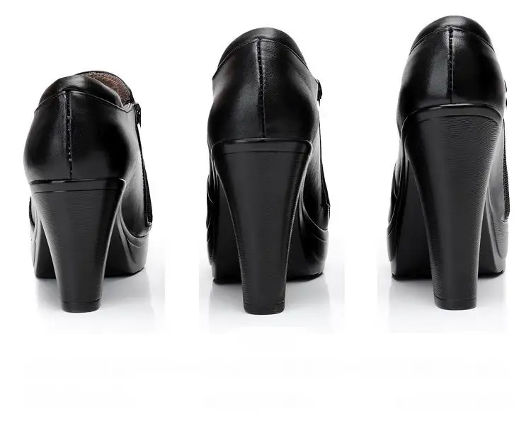 

2021 Round Toe Genuine Leather Women's Shoes Women Fashion High Heels Autumn Winter Ankle Boots Black Plus Size 34-43