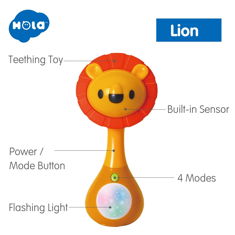 Lion HOLA 3134 мини погремушка с музыкой/светильник в виде животных колокольчики плюшевые игрушки и детские игрушки для прорезывания зубов - Цвет: Lion
