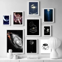 modern black nordic posters astronaut space moon coffee cup illustration prints wall picture canvas painting home decor wall art