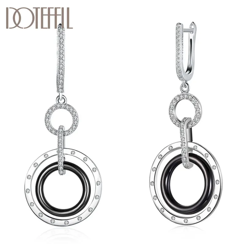 

Серьги-подвески DOTEFFIL из серебра 925 пробы с черным керамическим цирконием класса ААА, очаровательные женские ювелирные изделия, модный подар...