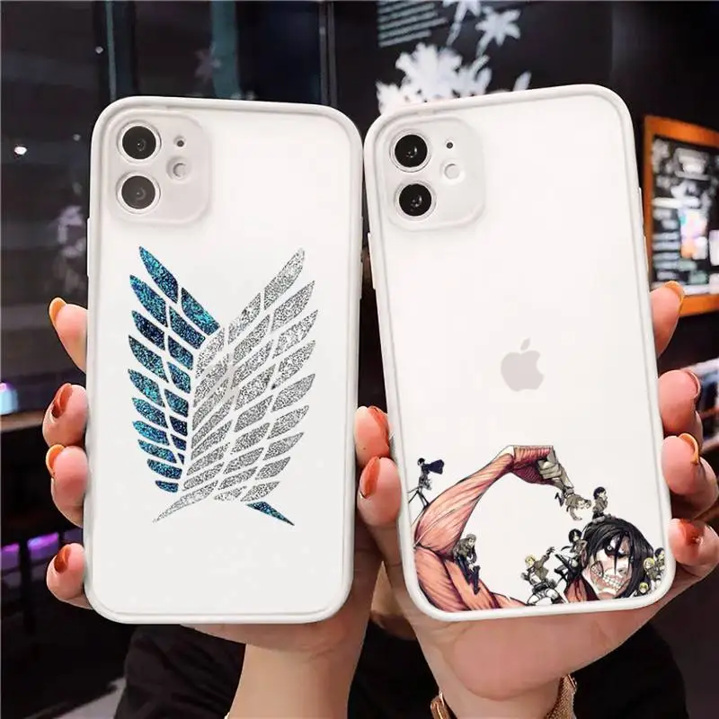

Attack on titan anime Phone Case For iPhone 12 11 Mini Pro XR XS Max 7 8 Plus X Matte transparent White Back Cover