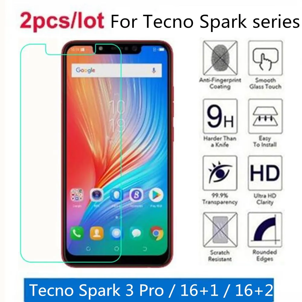

Tempered Glass For Tecno Spark 3 16+1 16+2 2.5D Premium Screen Protector Film On For Tecno Spark 3 Pro Protective Film Glass