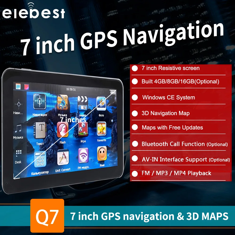 Gps навигатор elebest с сенсорным экраном 7 дюймов gps для автомобиля грузовика