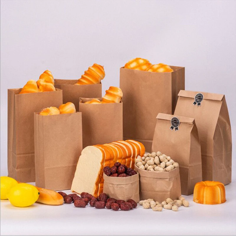 

20-100pcs paper bag brown kraft paper gift packaging biscuits candy food packaging nuts snacks baking bread paper bag
