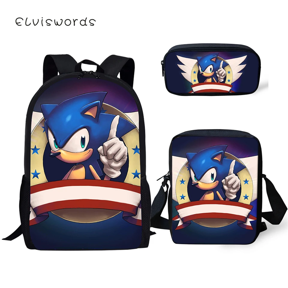 ELVISWORDS Основной Рюкзак для студентов набор Соник Ежик узор Дети Школьные сумки