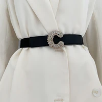 luxury rhinestone gold buckle belts new crystal alloy buckles waistbands for dress women black elastic cummerbund party decorate
