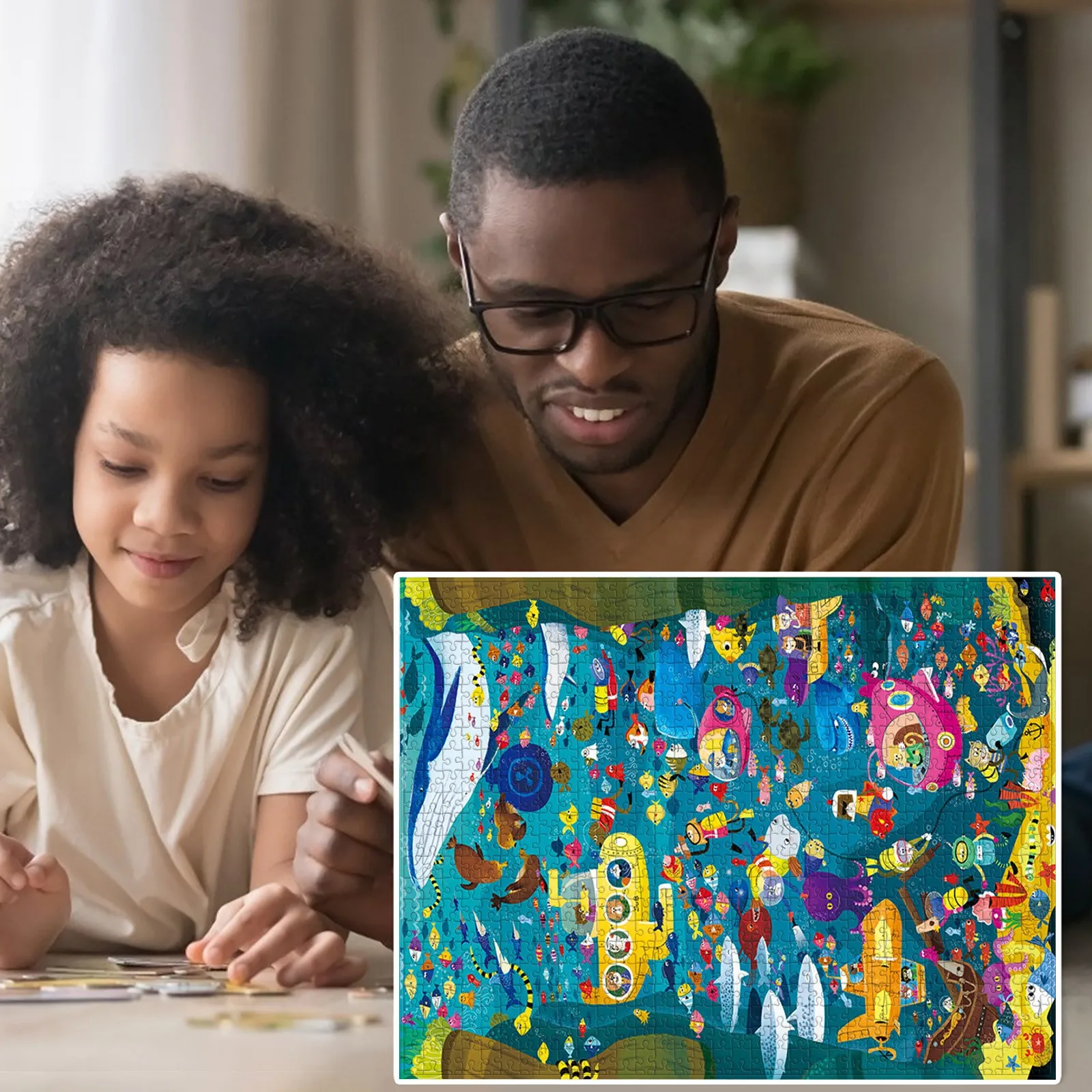 

1000 Pieces Cartoon Puzzles Underwater Kids Adult Intelligence Puzzles Toy Parent-child Interactive Educational Toys