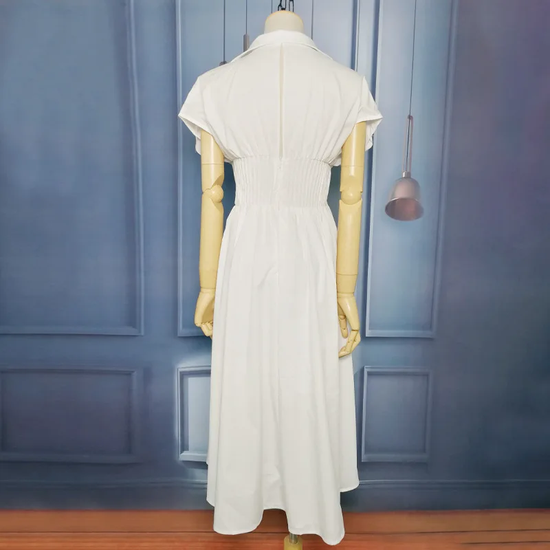 Женское белое летнее платье элегантное средней длины с коротким рукавом и