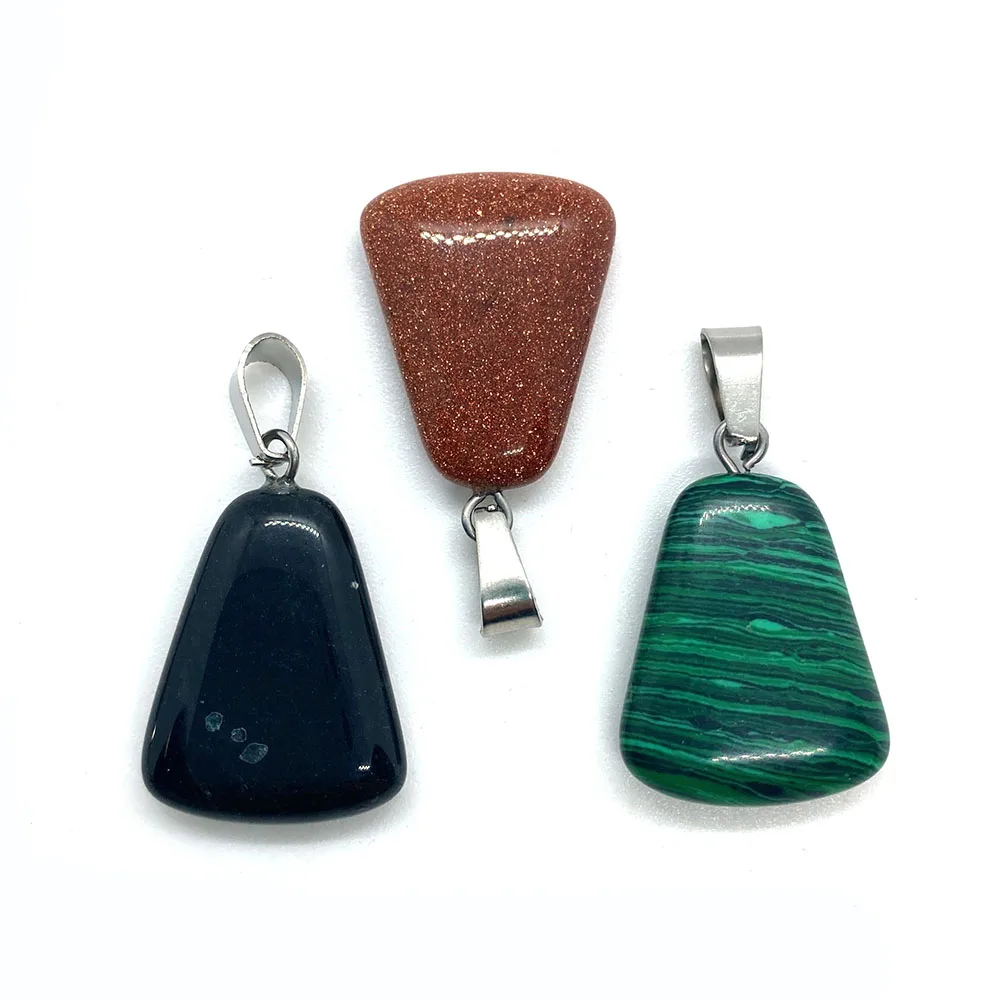 

Natural Stone Black Tourmaline Ruby Necklace Pendant 17x24mm Trapezoid Tiger Eye Stone Trinket DIY Necklace Bracelet Accessories