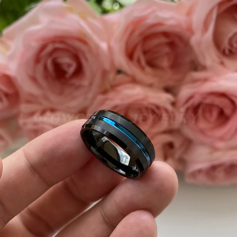 8 мм черные синие вольфрамовые кольца для мужчин женщин матовая отделка