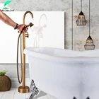 Античная латунь пол ванной комнаты стенд кран смесителя Две Функция 360 Вращение Носик свободный стоящий Когте образные ножки ванной кран