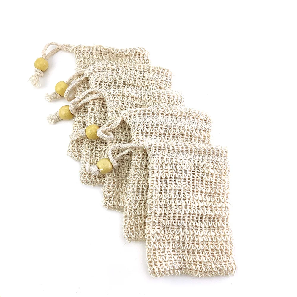

5pcs Sisal Hemp Soap Bag Blister Foam Maker Double-layer Mesh Soap Net Foaming Easy Bubble Linen Mesh Bag Bathroom Cleaning Tool