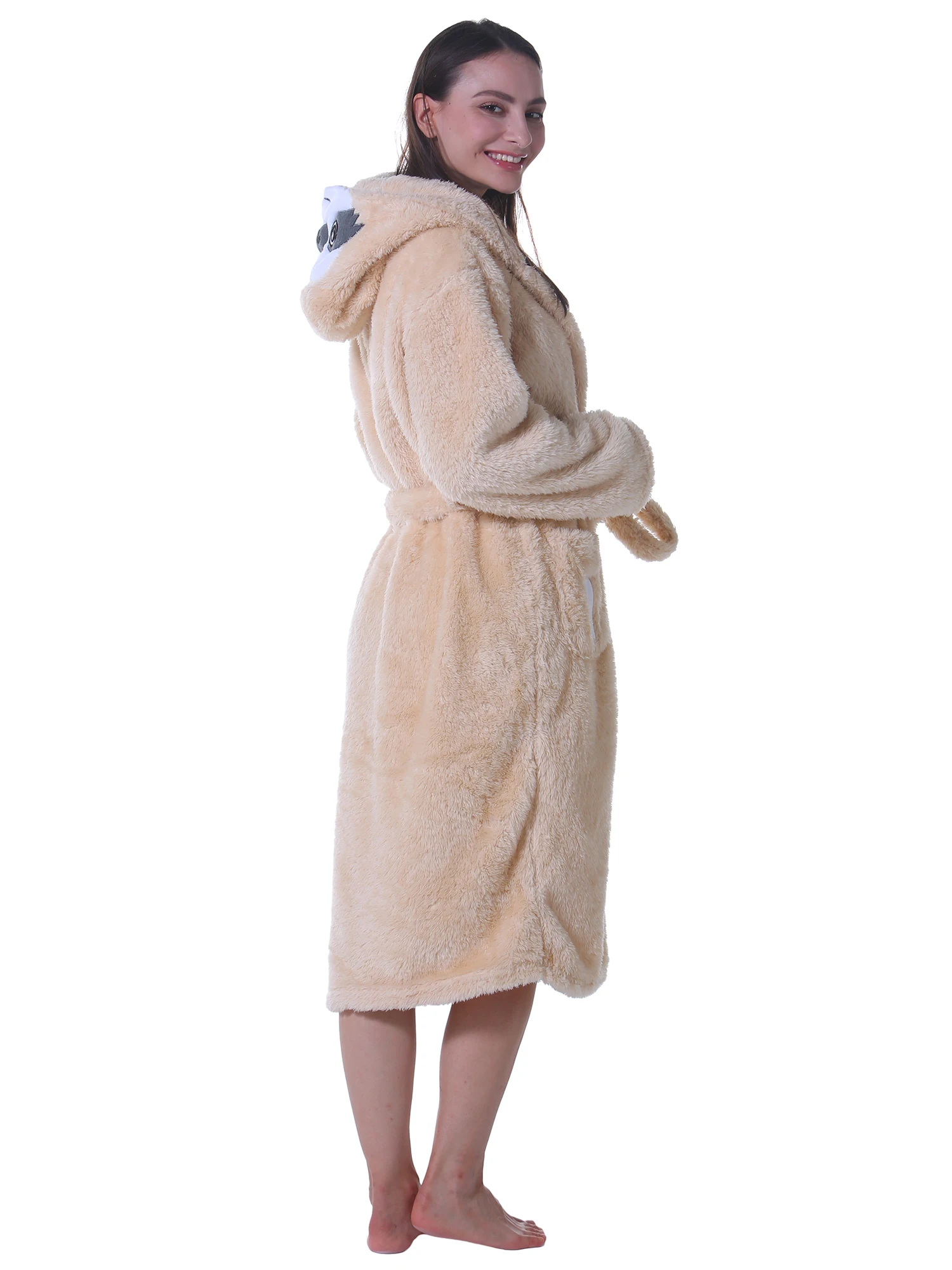 Women Robe Adult Animal Bathrobe Flannel Hooded Home Pajamas Soft for Cosplay RobeCartoon Animal Flannel Women Hooded Bathrobe