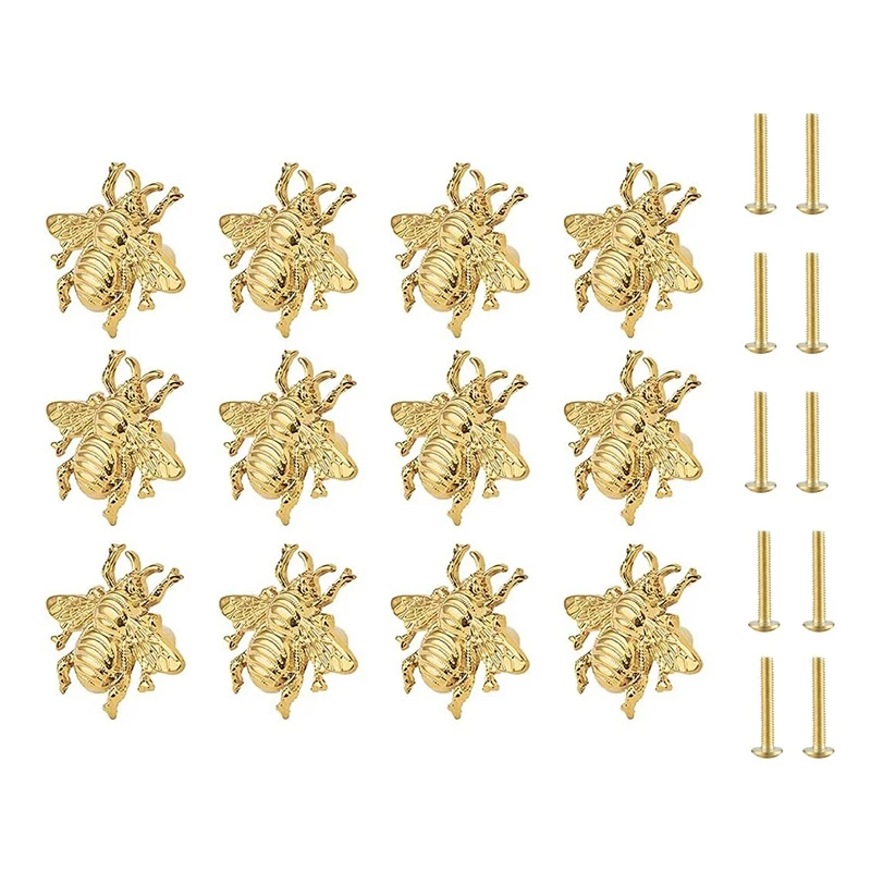 

12PCS Bee Handles Brass Gold Knobs For Cabinets For Kitchen Cupboard Bedroom Dressing Table Furniture Door(With Screws)