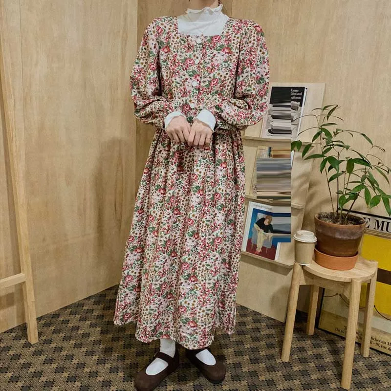 Coreano Vintage vestido de las mujeres de primavera y otoño 2021 moda Vestido de manga larga de una sola pieza elegante señoras vestido de fiesta vestidos