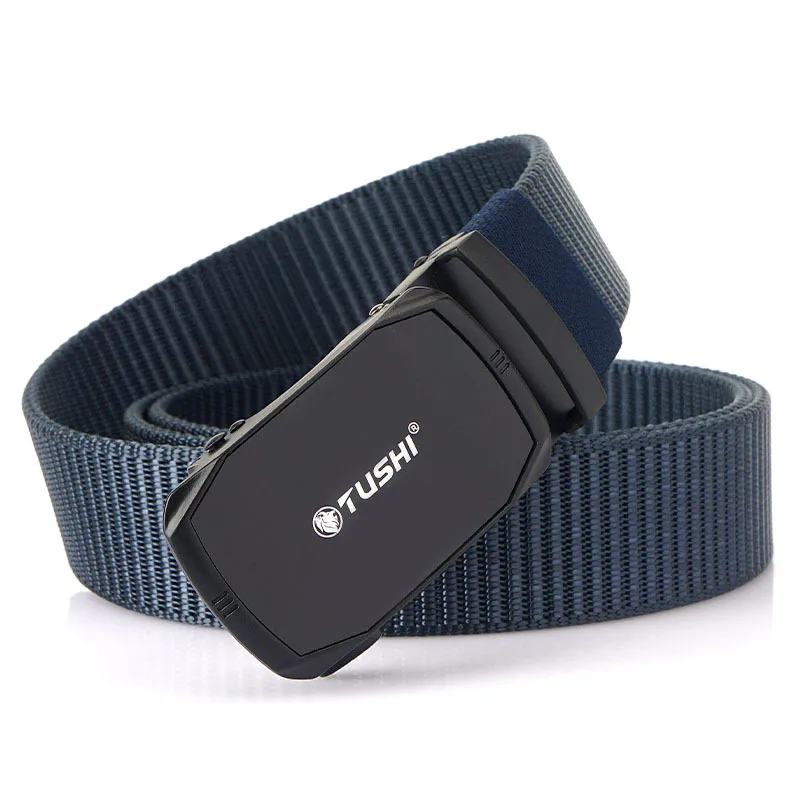 

TUSHI 2021 Fashion New Business Men Belt Top Sale 120cm*3.4cm Nylon Weave Male Waistband Metal Automatic Buckle Gift Ceinture