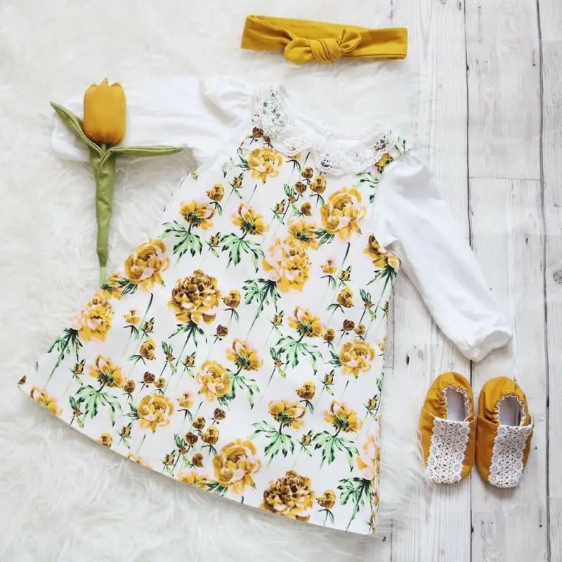 Праздничное платье-пачка с длинными рукавами и цветочным рисунком для маленьких