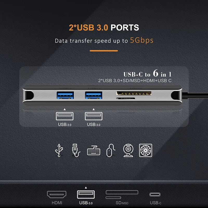 Кабель USB C концентратор HDMI 4K type-C USB 3,0 SD и Micro SD кард-ридер 5 в 1 USB-C зарядка для Galaxy S9/S8 ПК MacBook Pro N130