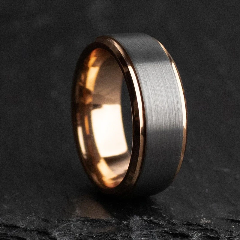 

I & FDLK 8mm Stainless Steel Rose Gold Ring Silver Color Surface Brushed Men's Wedding Band Size 6-13