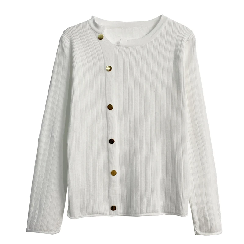 

Women's Long-Sleeved Sweater 2021 Spring New Fresh Design round Neck Single-Breasted Slim Fit Inner Wear Bottoming Shirt