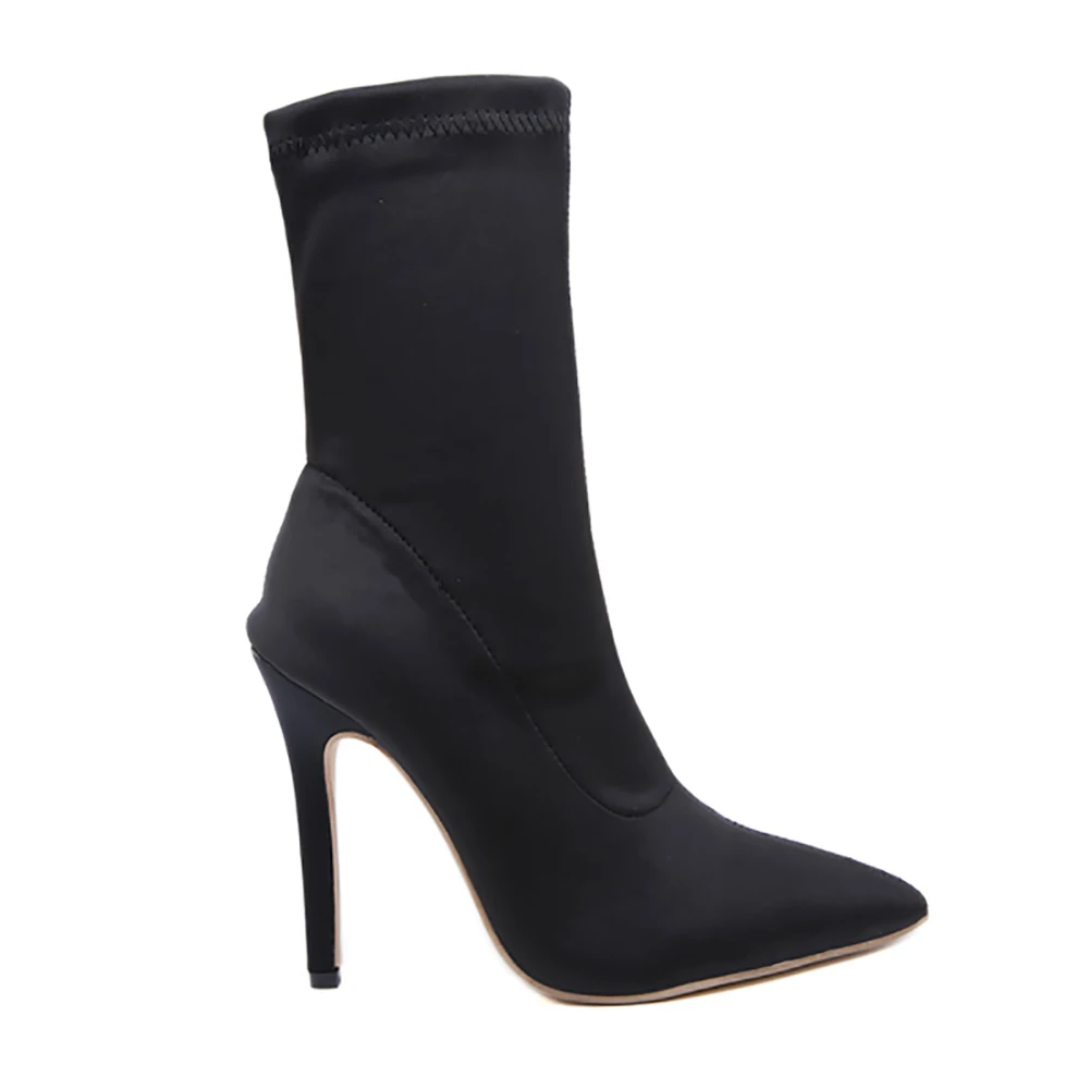 

Winter for woman new fashion sexy Pointed toe shoes Pure color Slip on clear heels boots Stilettos heels ankle boots 35-40