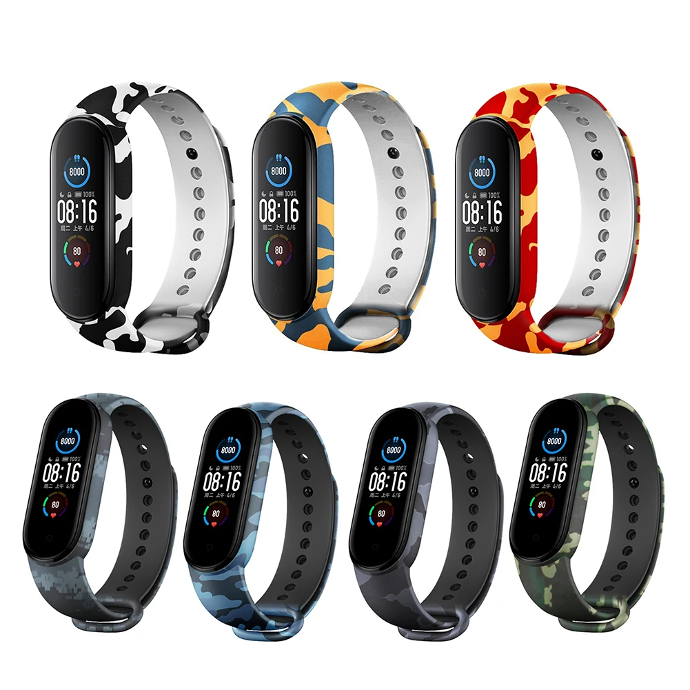 Soft Silicone Pattern Printed Watch Band Strap For Xiaomi Mi Band 6 5 Replacement Camouflage Bracelet For Mi Band 6 Watch Strap