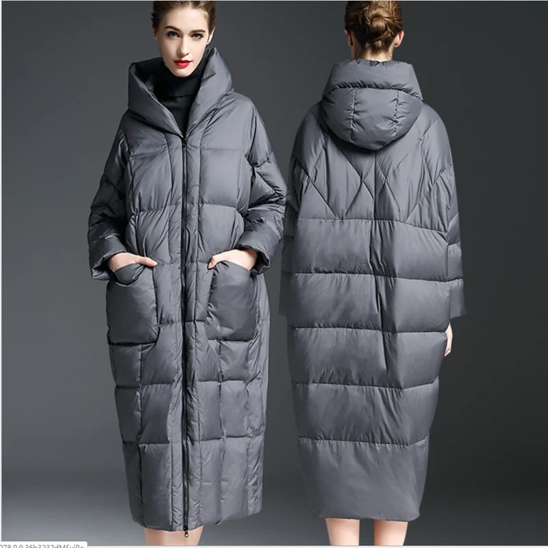 

Winter Women Over the knee long down Jacket Female ultra Light Hooded windproof White Duck Down Coat Soft Outwears overcoats red