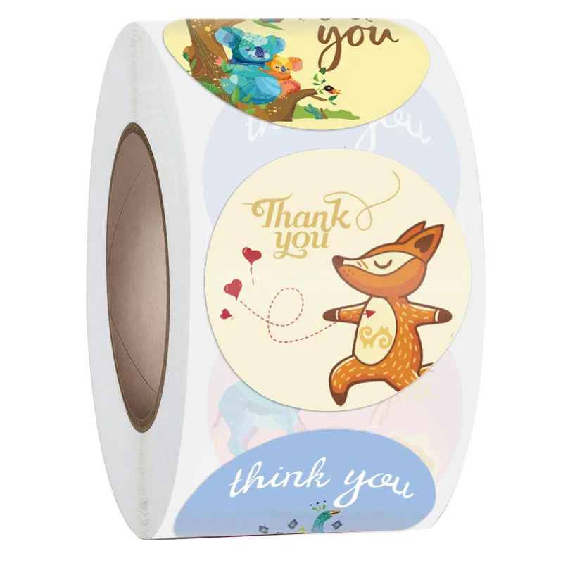 

1 дюйм. Наклейки с надписью «Thank You» в виде животного, 4 цвета, клейкая этикетка для подарка, декоративные наклейки-конверты, 100-500 шт.