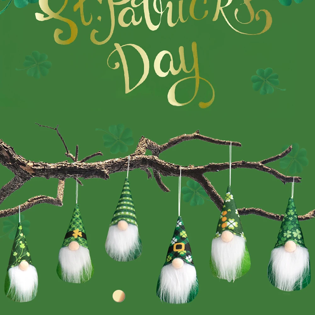 6 Pcs St. Patrick's Day Gnomes Pendant Hanging Faceless Doll Irish Elf Plush Dwarf Doll Ornament Cute Holiday Decoration