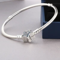 high quality 925 sterling silver cubic zirconia dark blue star charm bracelets fashion jewelry accessories for pandora
