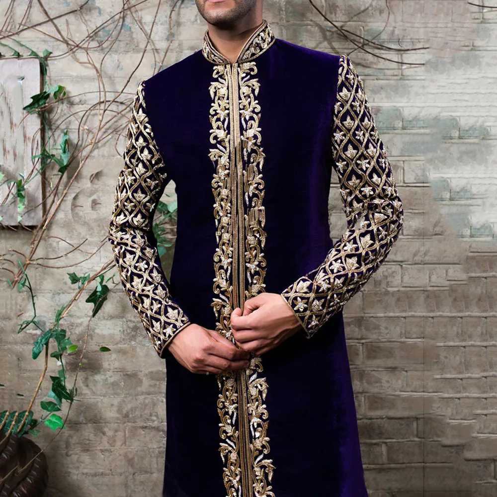 

African style men's coat Spring 2021 new mid-length casual youth jacket with standing collar Men Embroidered Musulman Robes