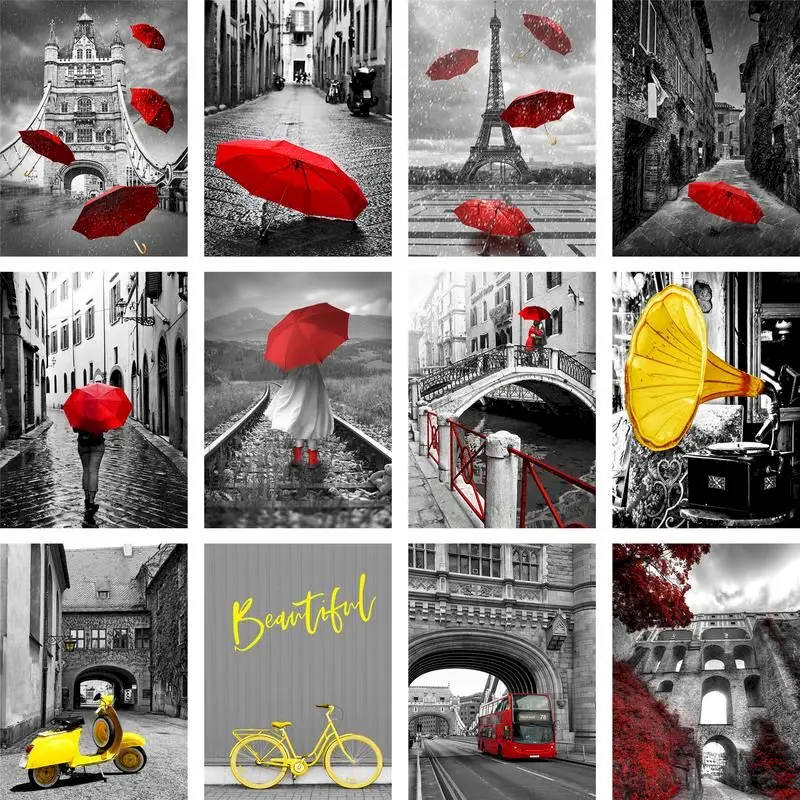 

GATYZTORY 60x75cm DIY Painting By Numbers Landscape Picture Coloring Zero Basis Red umbrella HandPainted Oil Painting Unique Gif