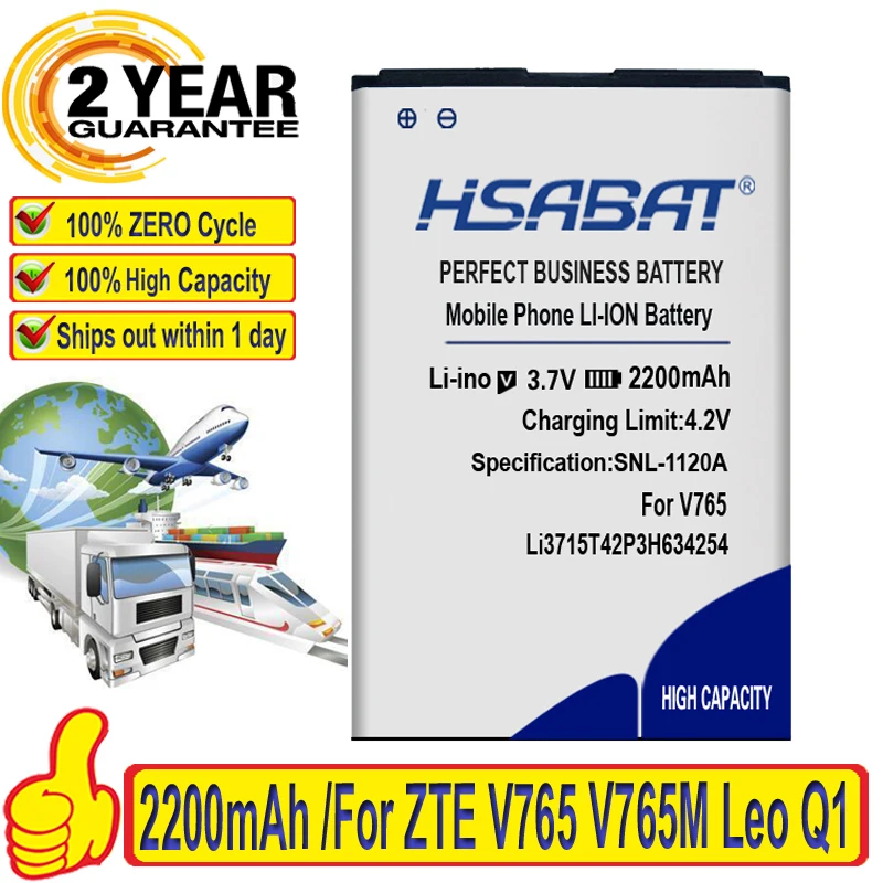 HSABAT 100% Новинка 2200 мАч Li3715T42P3H634254 батарея для ZTE V765 V765M Leo Q1 Бесплатная доставка|battery