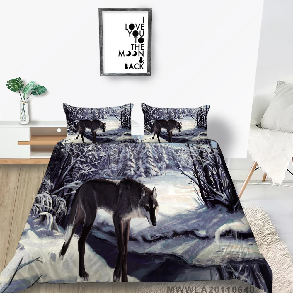

Winter Forest Bed Set Full Size Artistic Cartoon Wolf Duvet Cover Double King Single Full Queen Bedding Set Animal Series