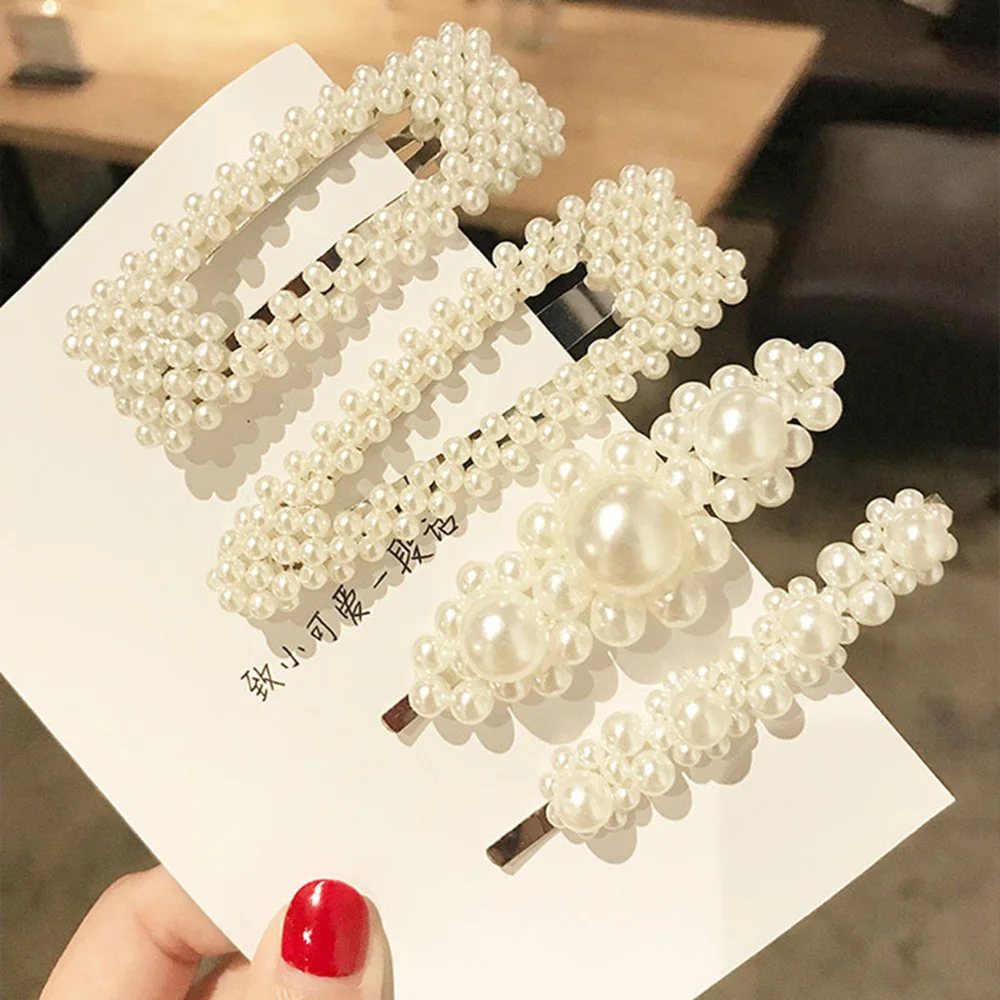 

Handmade Pearls Hair Clips Pin for Women Fashion Geometric Flower Barrettes Headwear Girls Sweet Hairpins Hair Accessorie