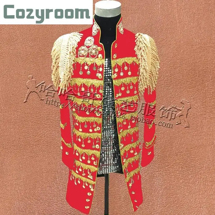 

Hot New Men Sequins Metallic Performances Bar jacket Long Coat Nightclubs Fashion Slim Suits Male Singer DJ stage Costumes