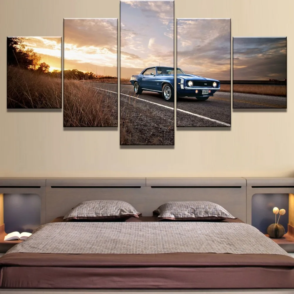 

Framework 5 Piece HD Print Large Camaro Car Poster Cuadros Landscape Canvas Wall Art Home Decor For Living Room Canvas Painting