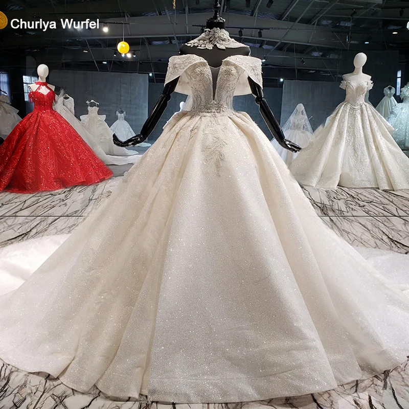 HTL1057 блестящие свадебные платья для собора воротник цепочка с открытыми плечами