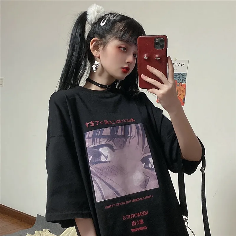 Летняя индивидуальная футболка в стиле Харадзюку с японским аниме принтом для