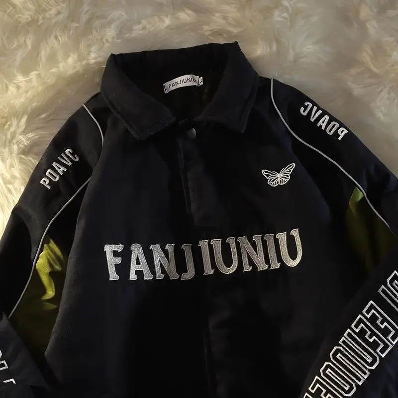 

Куртка-карго в американском ретро-стиле для мужчин и женщин, Бомбер с надписью, бейсбольная унисекс, уличная одежда в стиле панк, весна-осень