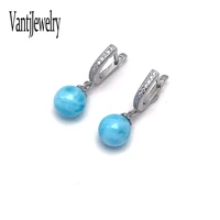 natural larimar dangle earrings sterling 925 silver gemstone bead 8 9mm fine jewelry for woman wedding party birthday gift box