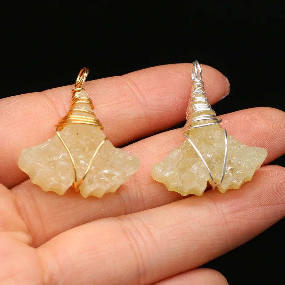 

1PC Natural Semi-precious Stone Topaz Hand-wound Silver Thread Fan-shaped Pendant for Jewelry Making DIY Necklace Accessories