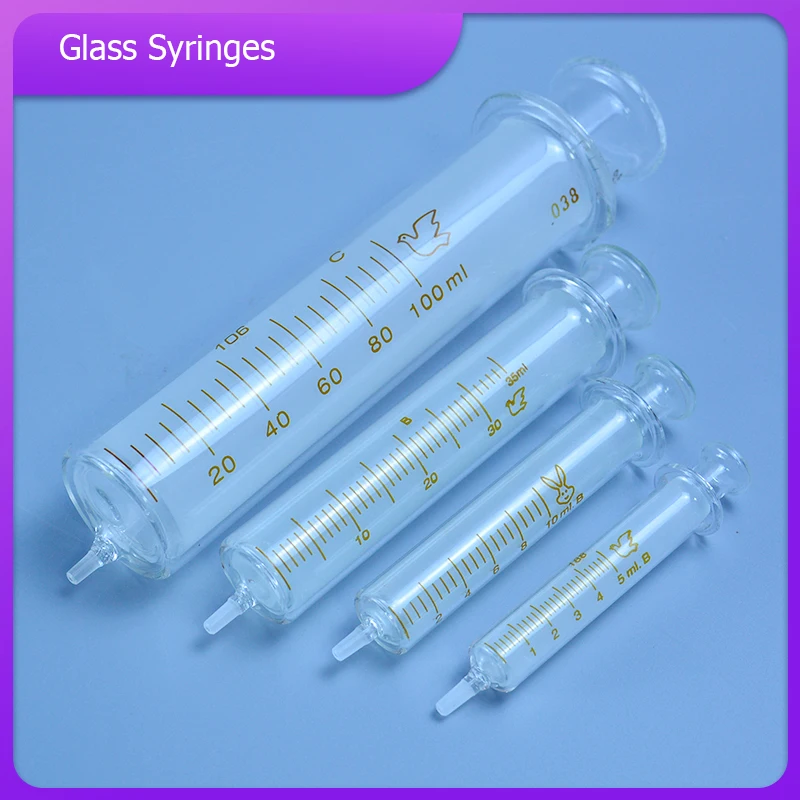 Glass Syringes Glass Sample Extractor Lab Glassware Glass Injector 1ml/5ml/10ml/20ml/30ml/50ml/100ml